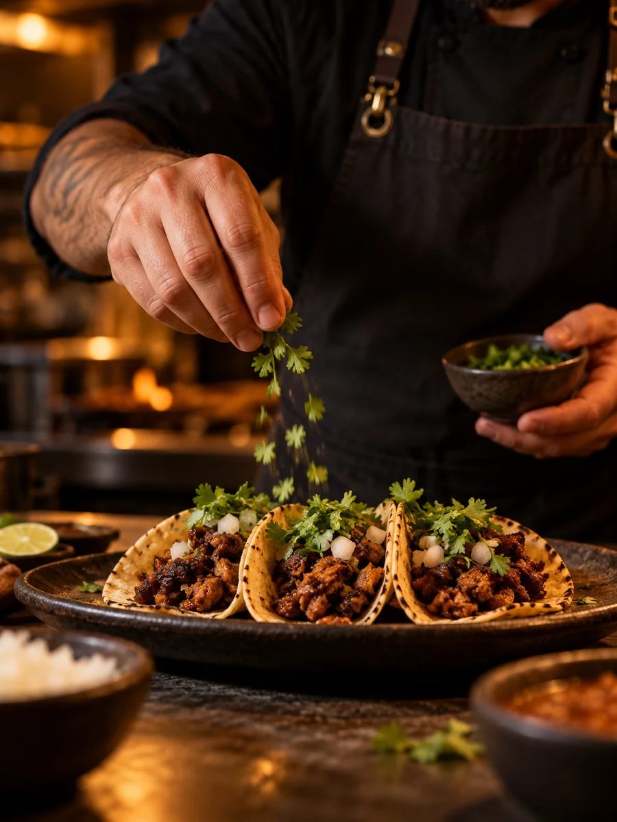 Preparación de tacos en cocina