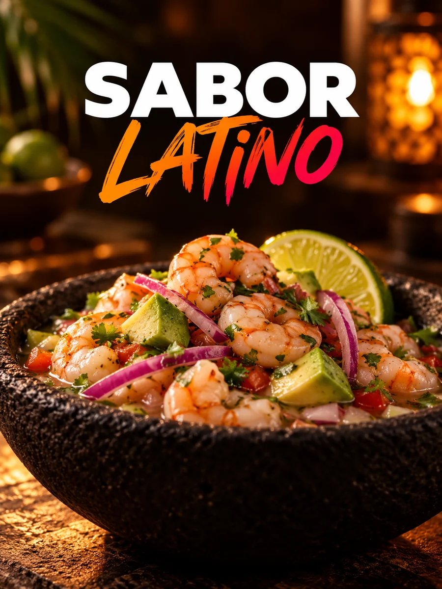 Muestra conceptual: anuncio de ceviche de camarones